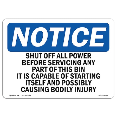 Signmission OSHA Sign, Shut Off All Power Before Servicing Any, 10in X 7in Aluminum, 10" W, 7" H, Landscape OS-NS-A-710-L-18313